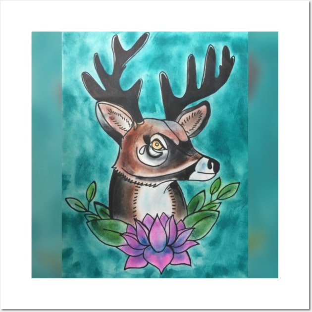 Lotus Deer Wall Art by Black Moon Creations